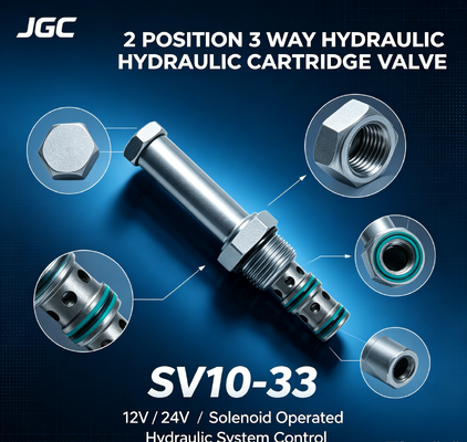 SV10-33 সোলেনয়েড চালিত ডিরেকশনাল ভালভ ২ পজিশন ৩ ওয়ে হাইড্রোলিক সোলেনয়েড কার্টিজ ভালভ 12V 24V